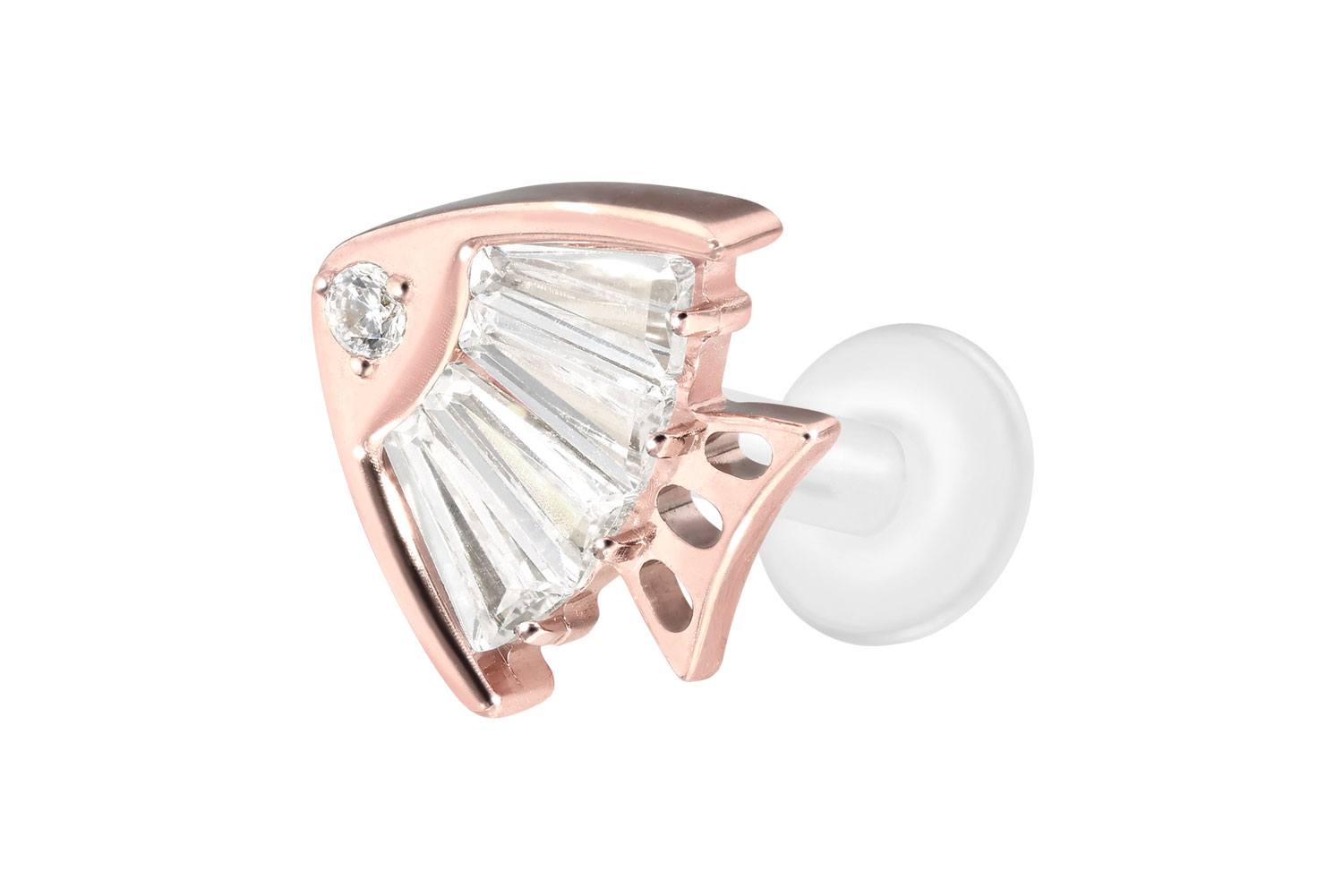 PTFE Labret Piercing mit Innengewinde + Titan-Aufsatz KRISTALLFISCH